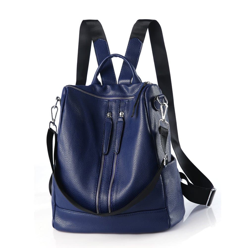 Backpack Women Genuine Leather Casual Shoulder Bag Purse Versatile Unisex Classic Fashion PU Leather Purse Backpack Purse Travel Backpack Tote Bags for Women (Blue)