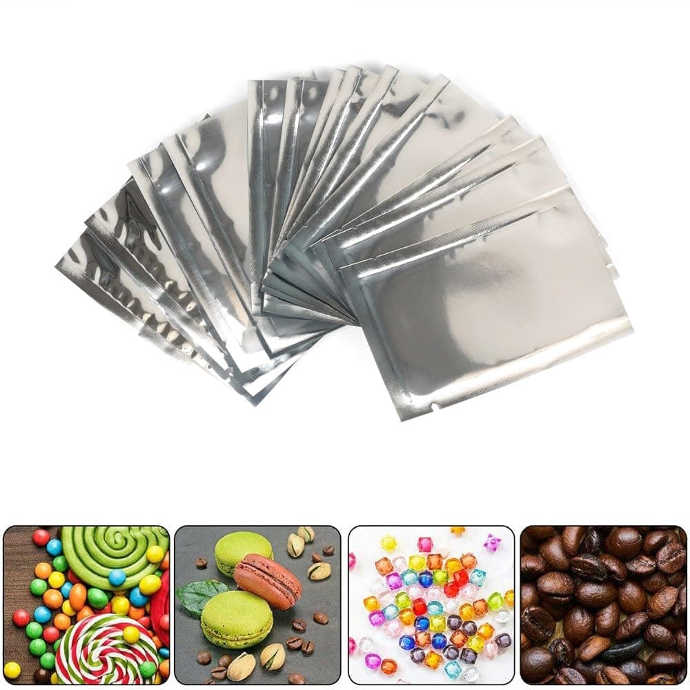IIF 100PCS Smell Proof Mylar Aluminium Foil Bags Heat Seal Storage Bags Pouches Food Storage Vacuum Sealer Waterproof Reusable with Clear Window Silver/Clear one Side (100 Pack, 4" x 6"/10cm x 15cm)
