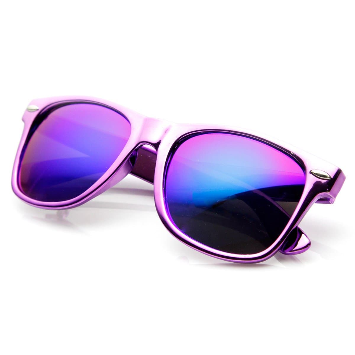 Chrome Reflective Coat Flash Mirror Lens Horn Rimmed Sunglasses (Purple)