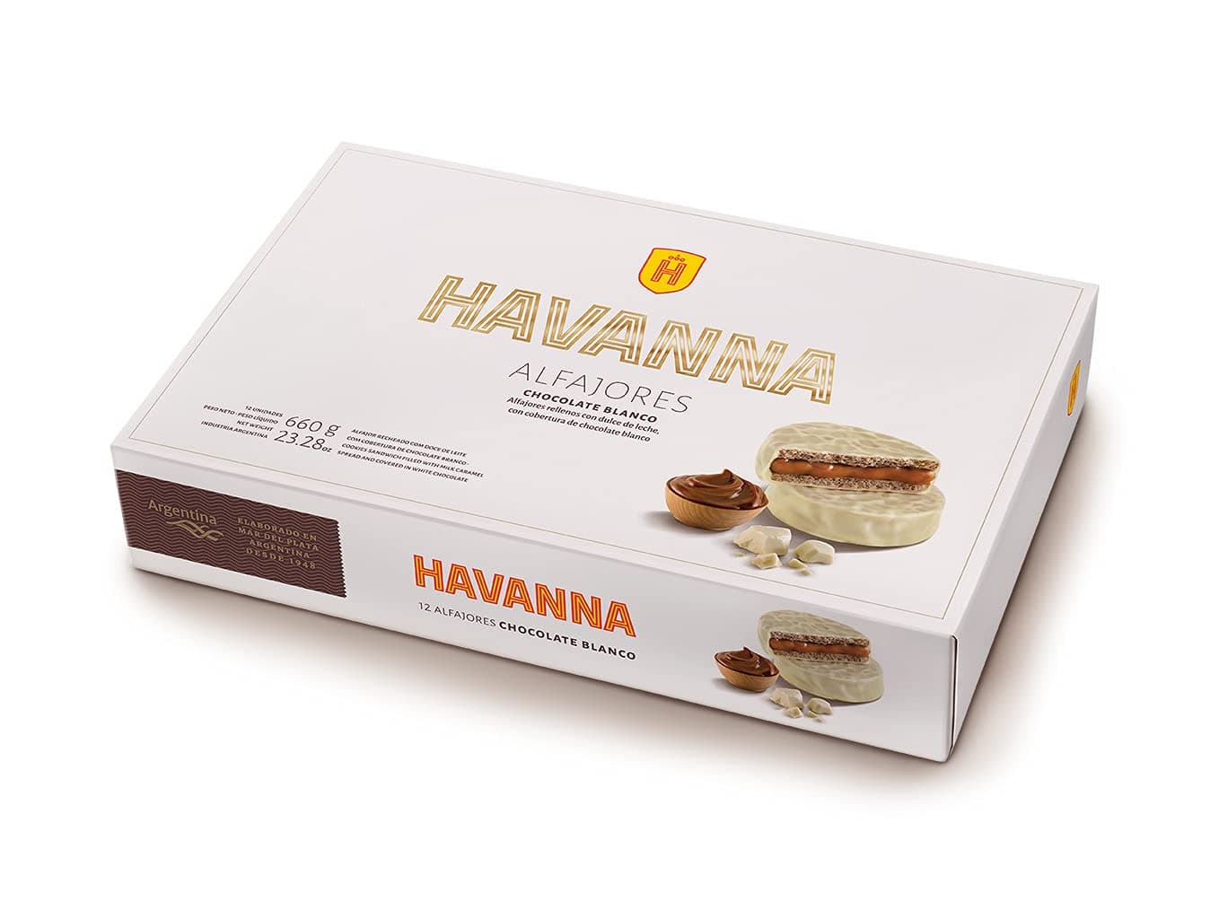 Havanna White Chocolate Alfajores – Dulce de Leche Filled Cookies Coated in Smooth White Chocolate – Authentic Argentinian Treats for Gifting and Indulging, Box of 12