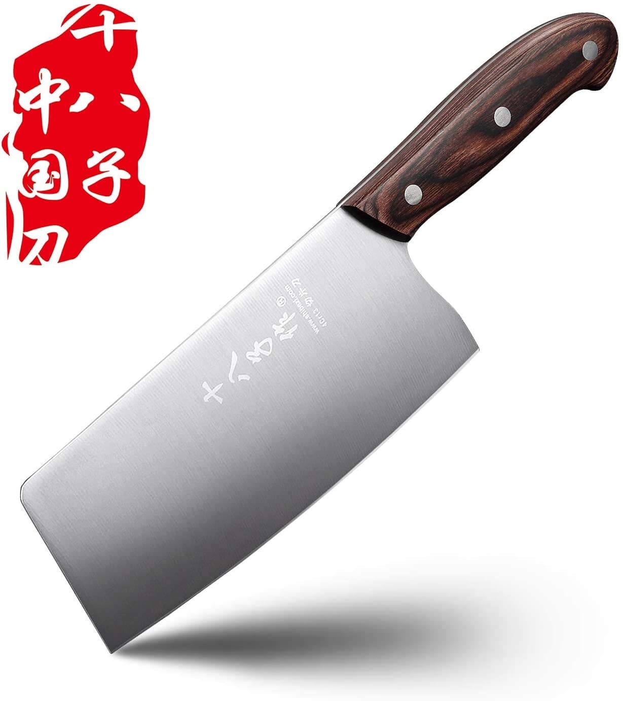 SHI BA ZI ZUO Chinese Meat Cleaver Knife 6.7-inch Meat Knife Stainless Steel Slicer Cleaver, Wooden Handle with Moderate Weight