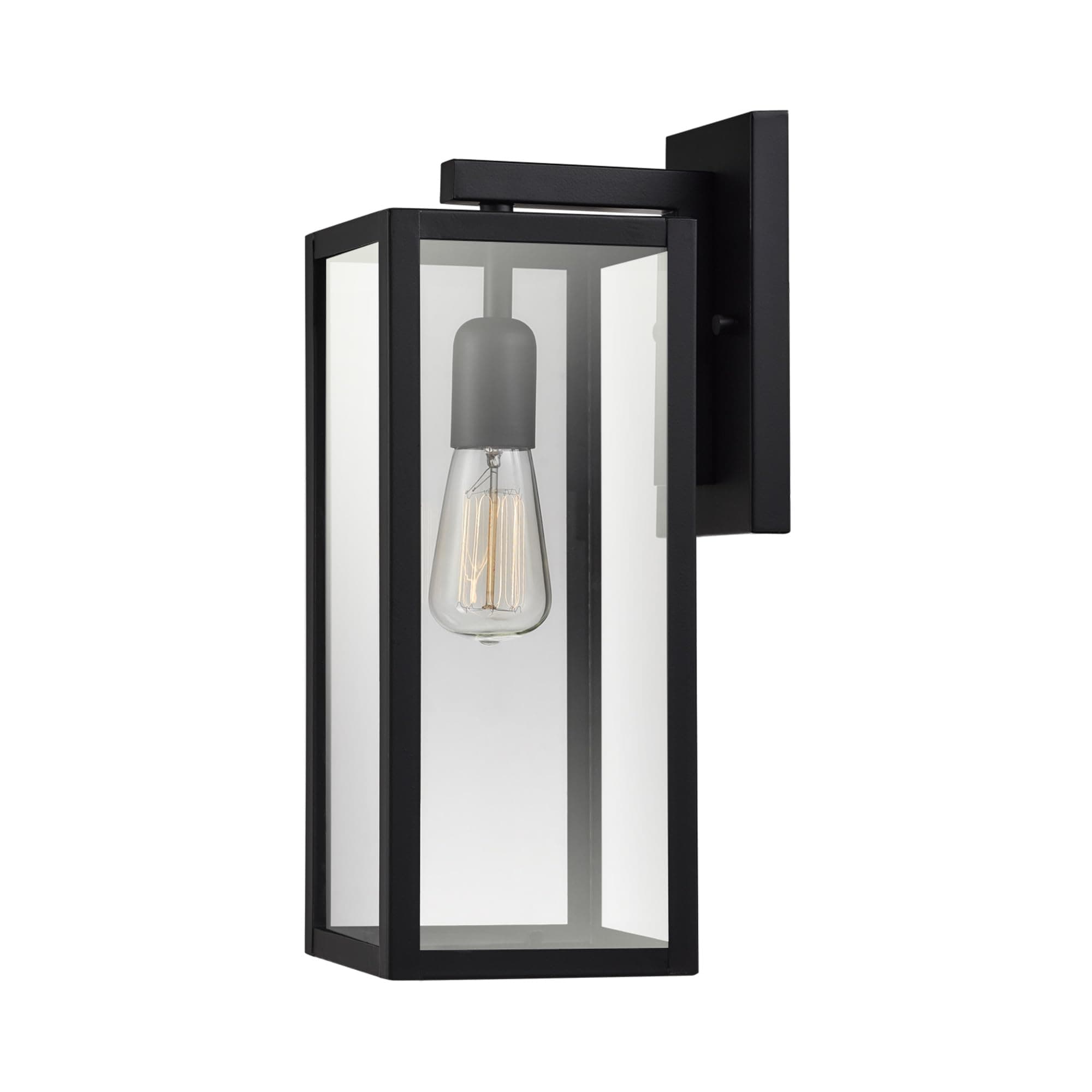 Globe Electric 44176 1-Light Outdoor/Indoor Wall Sconce, Matte Black Finish, Clear Glass Shade, Weather-Resistant Modern Exterior Light