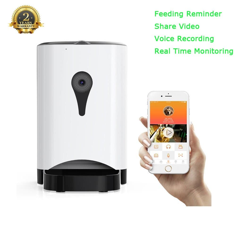 Cat Feeder,PetFun Automatic Cat Food Dispenser Smart Pet Dog Feeder Wireless 4.5 L with Control&Voice Recording&Real Time Monitoring Storage Dog Cat Camera for Share Video,Up to 4 Meals a Day