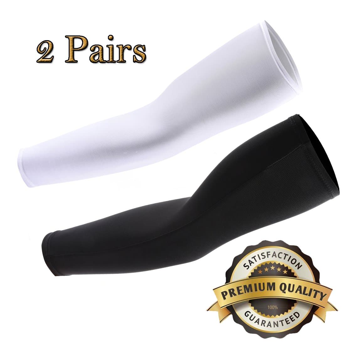 Hilinker 2 Pair Compression Sports Arm Sleeve 99% UV Protection for Golf Weight Training Basketball Cycling Pain Injury Recovery, Helps protect arms from abrasions blisters and chaffing