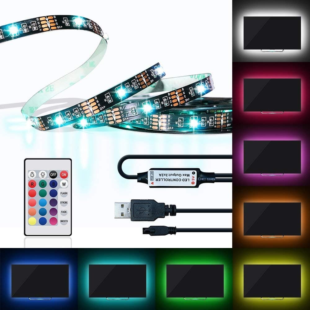LED Strip Light Kit, 6.56FT RGB Flexible 60 LEDs Multi Color USB TV Backlight with IR Controller 24Keys Remote for in 40-60 HDTV, Computer, Background Lighting