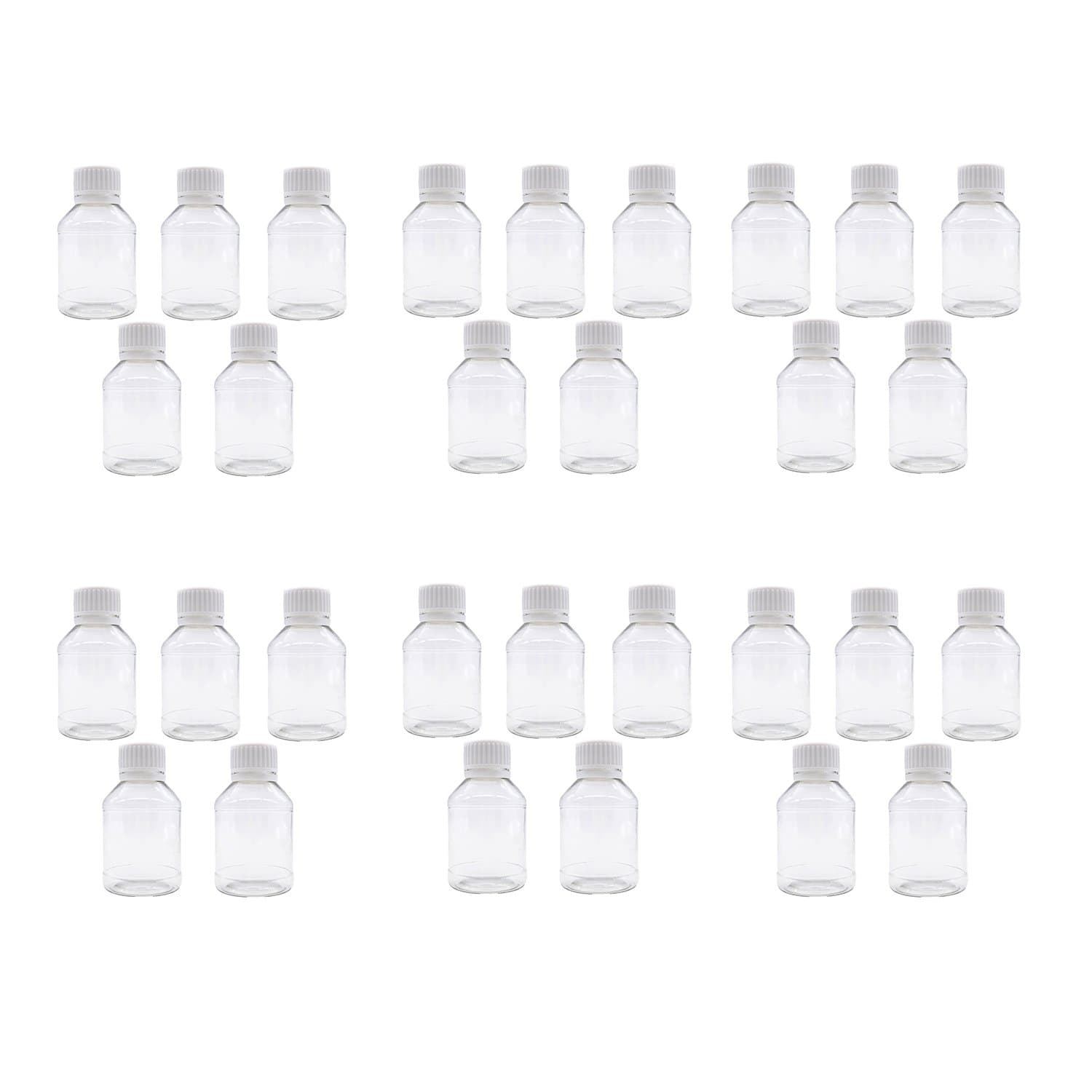TRENDBOX Pack of 30-100ml Clear Empty PET Mini Storage Bottles Hard Plastic Durable Turn Screw Cover Cap Round Filling Liquid Rhinestones Water Container