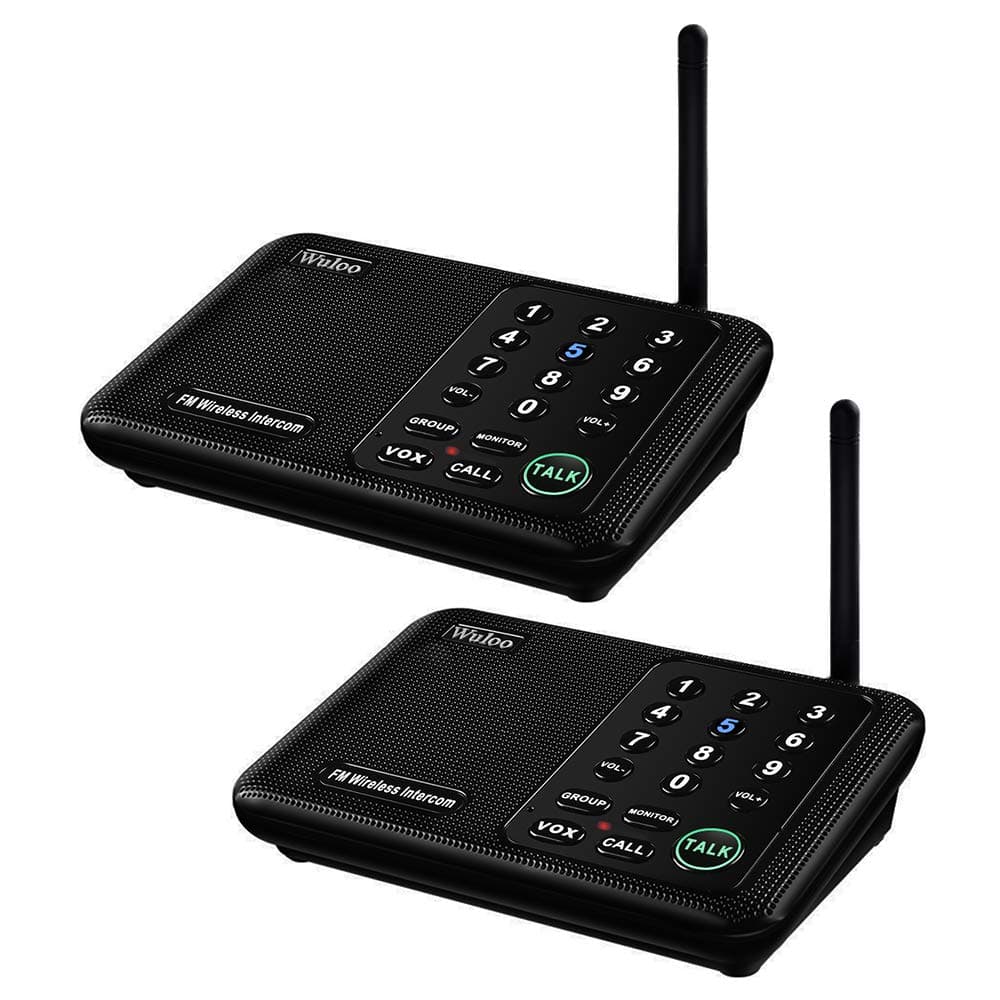 Wuloo Intercoms Wireless for Home 1/2 Mile (3280 Feet) Range 10 - Channel, Wireless Intercom System for Home House Business Office, Room to Room Intercom, Home Communication System (2 Pack, Black)