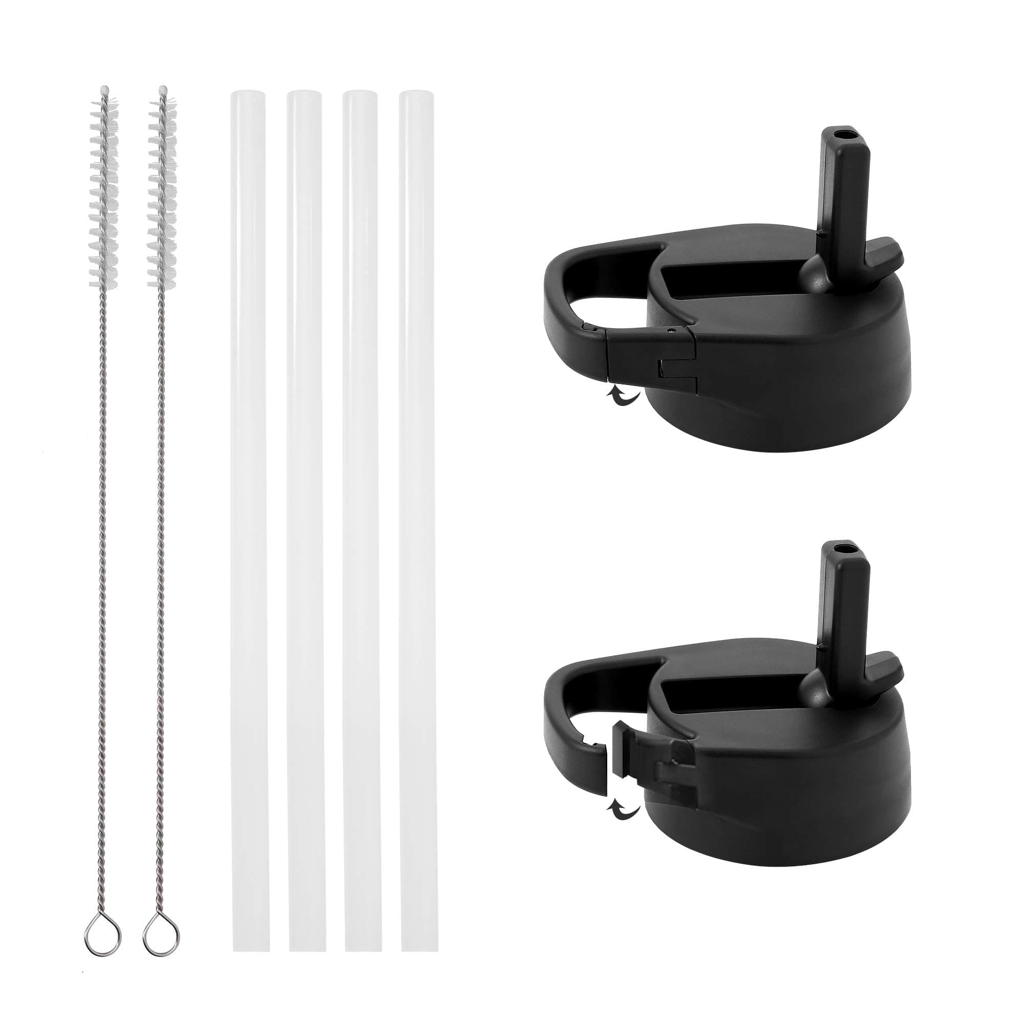 Carabiner Straw Lid for Wide Mouth Insulated Sports Water Bottles, Simple BPA Free, 2 Lids, 4 Straws, 2 Cleaning Brushes