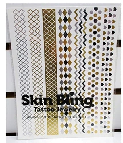 Gold, Silver & Black Temporary Bling Metallic Tattoos, Like Flash Tats -Style 9-1 Sheet