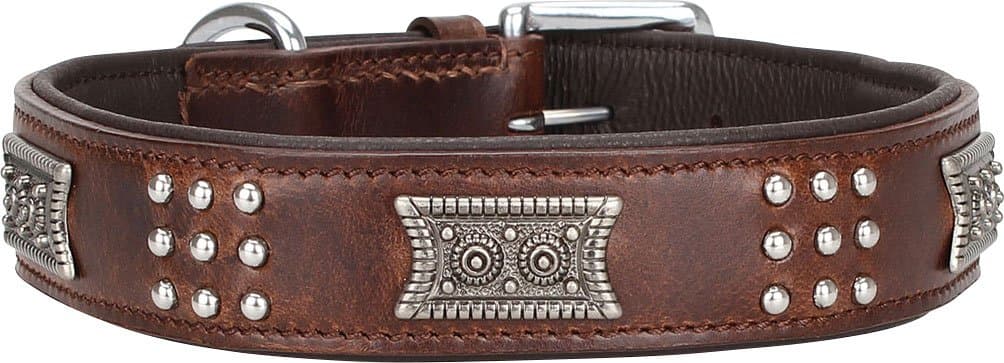 Knuffelwuff Sheridan Real Leather Dog Collar, Large, 36-45 cm, Brown