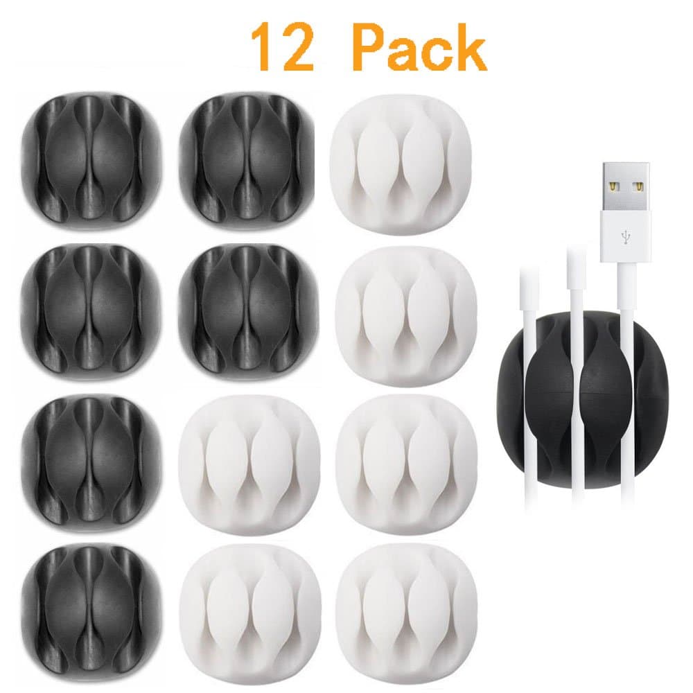 Cable Clips,YOCOU 12 pcs 3-Channel Cable Management System and Cable Organizer Solution for Home and Office,Black and White