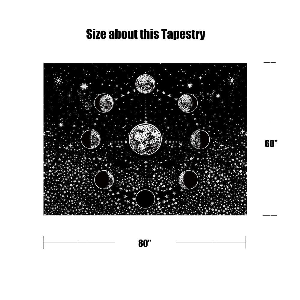 Neasow Moon Phase Tapestry Wall Hanging, Black and White Stars Starry Night Sky Universe Tapestry 60×80 inches