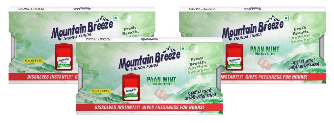 Mountain Breeze Mouth Freshner Sugar-Free Paanmint Fresh Breath Strips Blister Pack of 9 (24strips each)