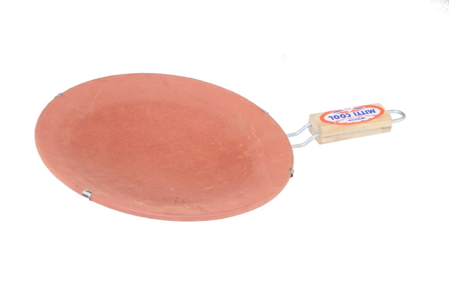Mitti Cool Earthern Clay Simple Tawa with Handle Clay TAWA with Handle ROTI TAWA DOSA Crepe PARATHA French Toast (10")