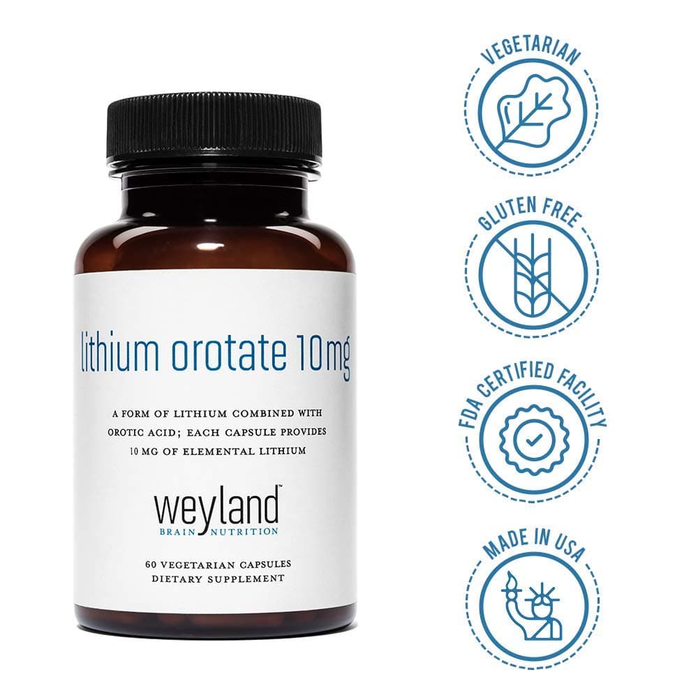 Lithium Orotate 10mg (3 Bottles), 180 Vegetarian Capsules, Lithium Supplement Supports Healthy Mood, Behavior, Memory and Wellness