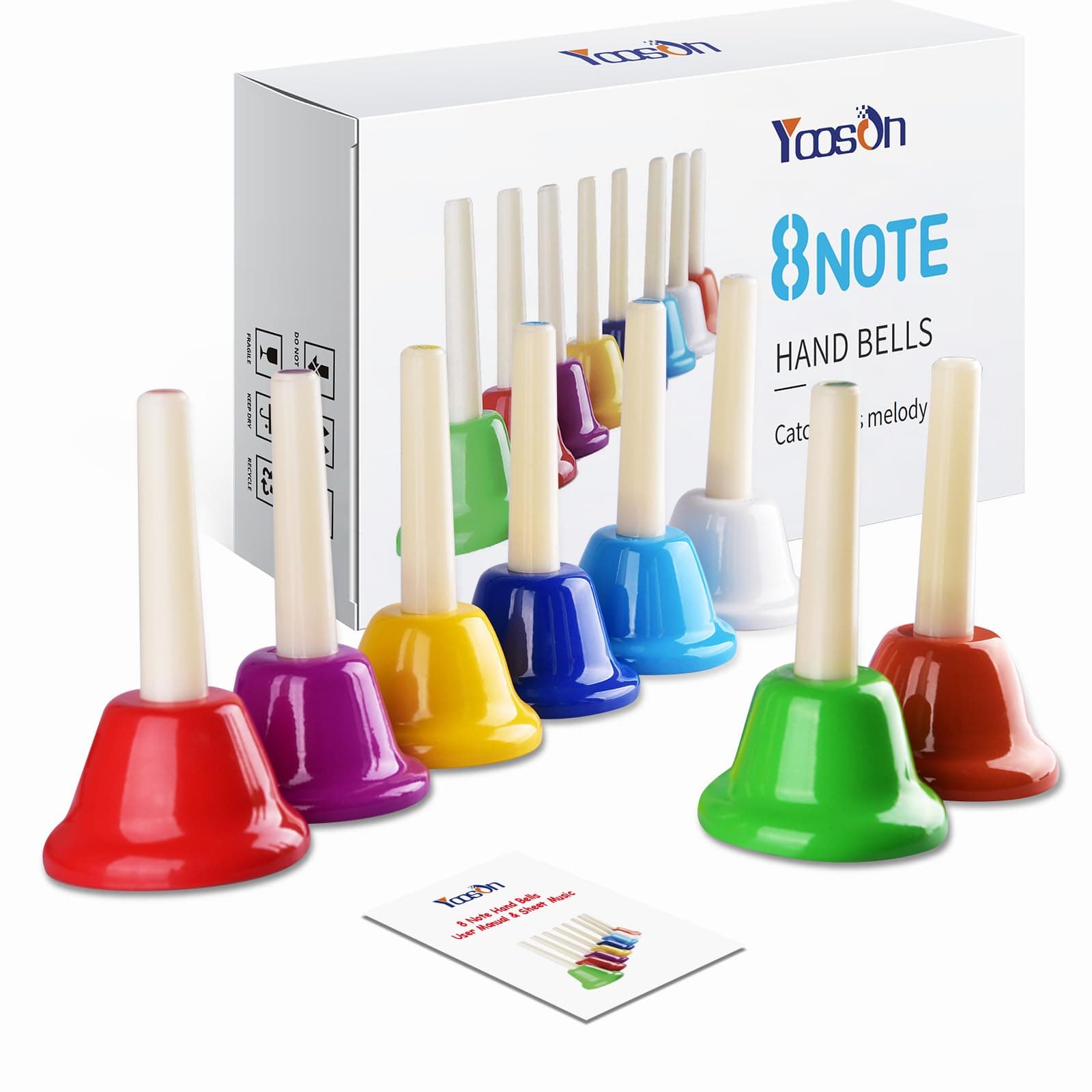 Hand Bells Set, Colorful Percussion 8 Note Diatonic Metal Hand Bell Kit for Kid, Adults, Used for Festival, Musical Teaching, Church Chorus, Wedding, Family Party