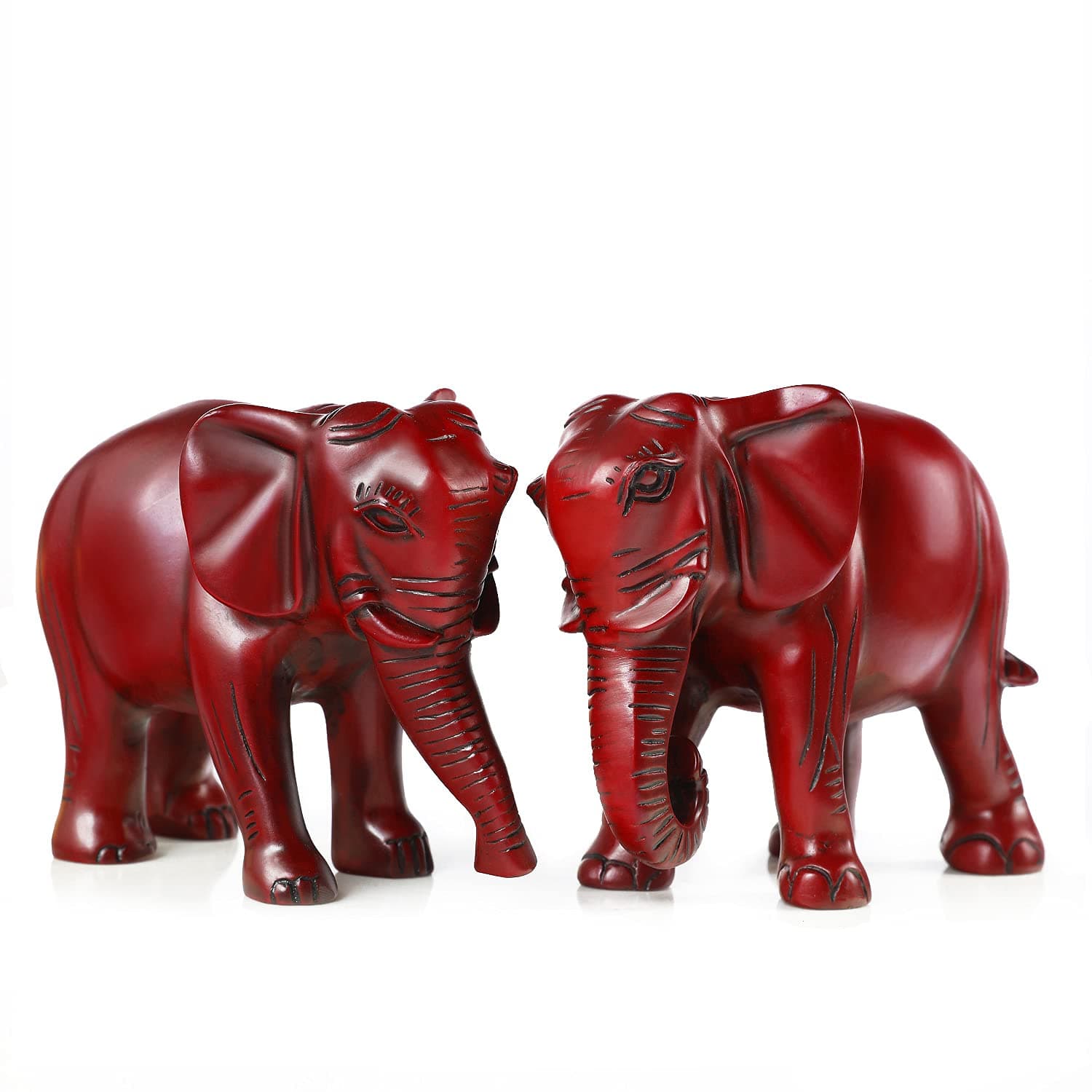 Naturecraf Pack 2 Red Elephant Statues and Figurines with Trunk Up/Down-Wealth Feng Shui Elephant Statue Home Decor for Living Room-Ideal Gift for Mom Women Birthday