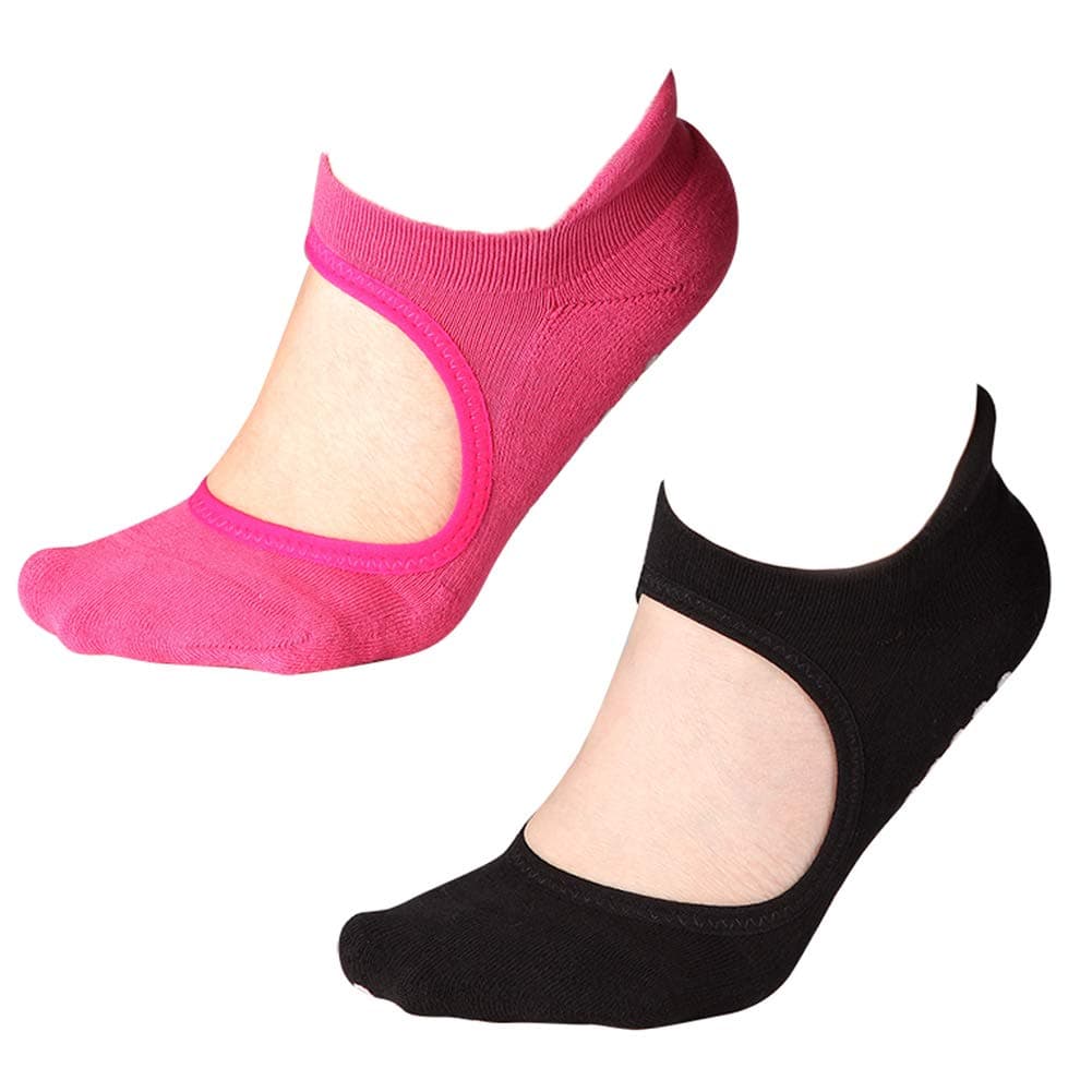 CozTakeYoga Socks Non Slip Skid Pilates Ballet Barre with Grips Cotton For Women Men (Rose&black)