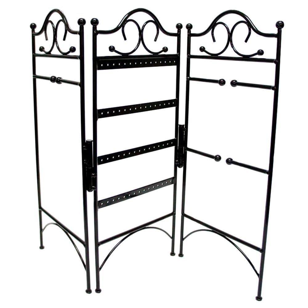 3-Panel Folding Screen Jewelry Hanger, Earrings, Bracelets, Necklaces Organizer, Black by Arad
