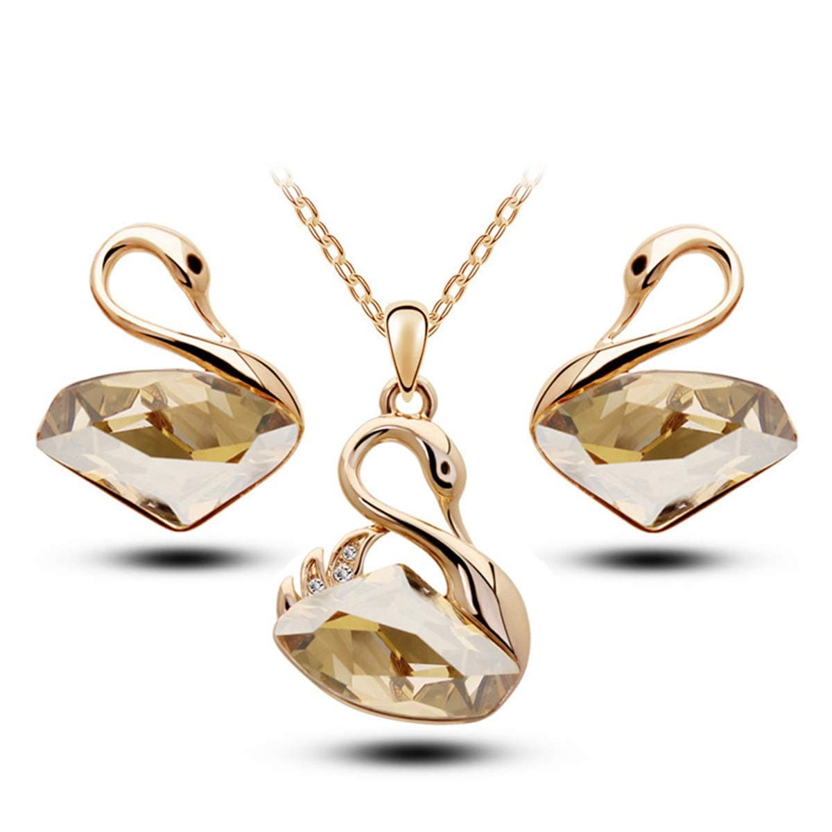 3pcs/Set Shiny Crystal Jewelry Set - Classic Swan Pendant Gift Necklace & Earring Set (Golden)