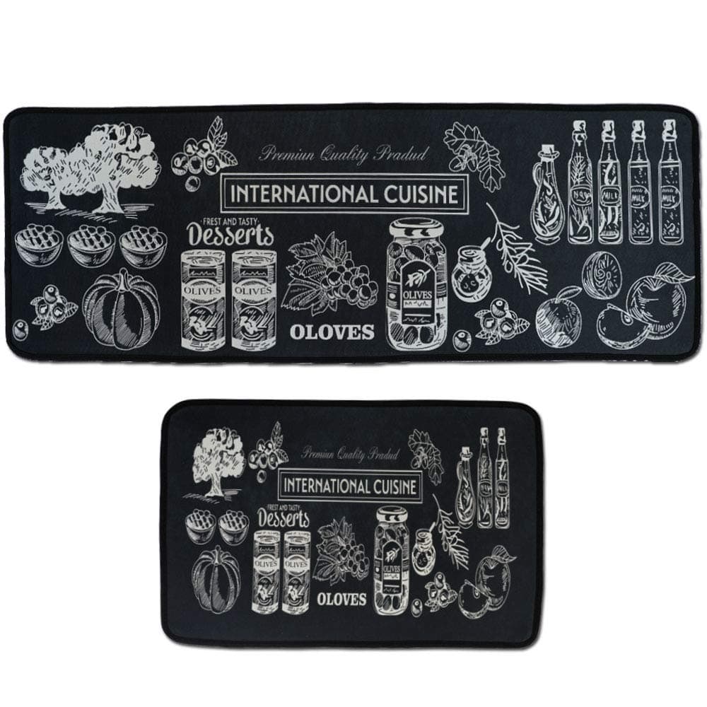 Leebei Kitchen Rugs Set 2 Piece,Kitchen Mats Non Slip Washable Polyester Anti-Fatigue Floor Mats Carpet for Bedroom/Indoor(23.6×15.7 inch+47.2×15.7 inch) (New-Food)