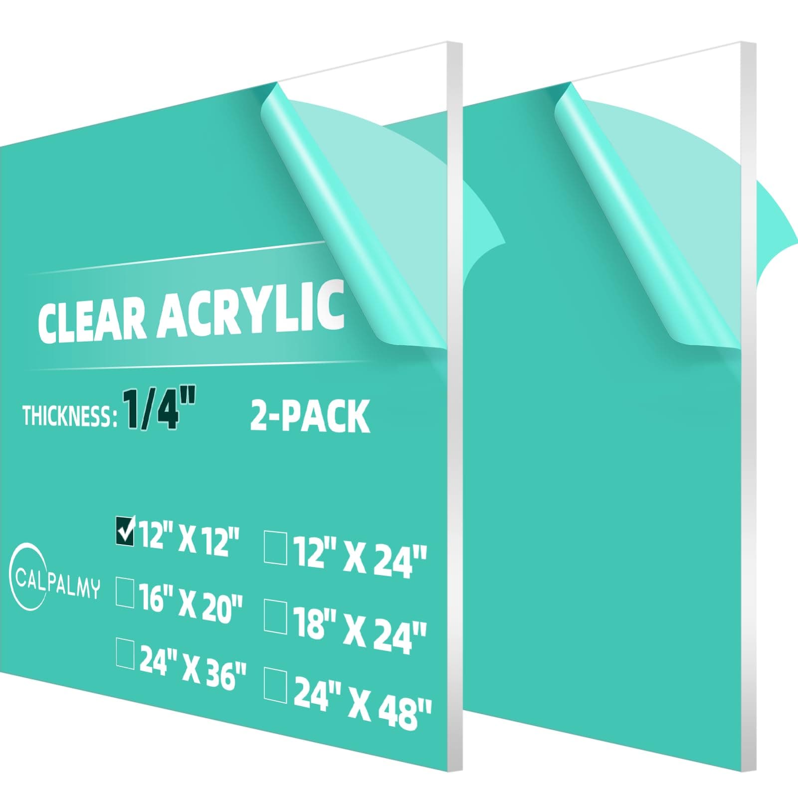 CALPALMY (2-Pack) 12 x 12 Inch Clear Acrylic Sheet Plexiglass 1/4" Thick; Use for Craft Projects, Signs, Display Cases, DIY Projects and More; Cut with Cricut, Engraver, Saw or Hand Tools – No Knives
