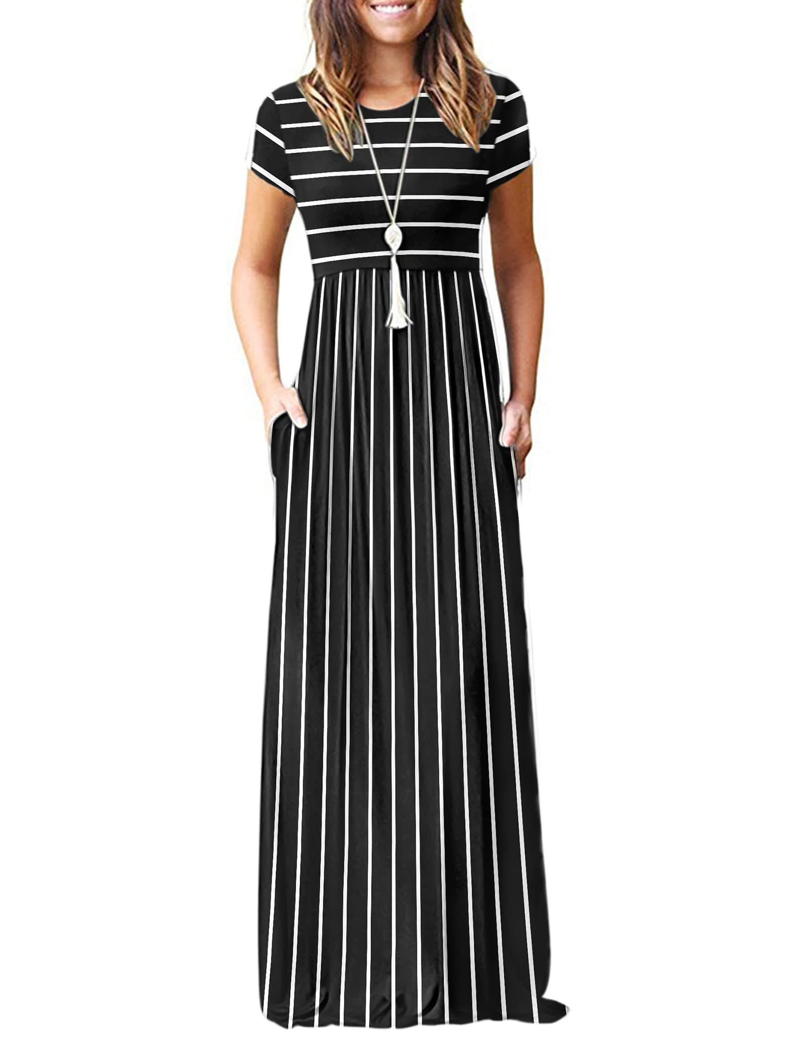 MISFAY Women Short Sleeve Loose Plain Maxi Dresses Casual Long Dresses Pockets