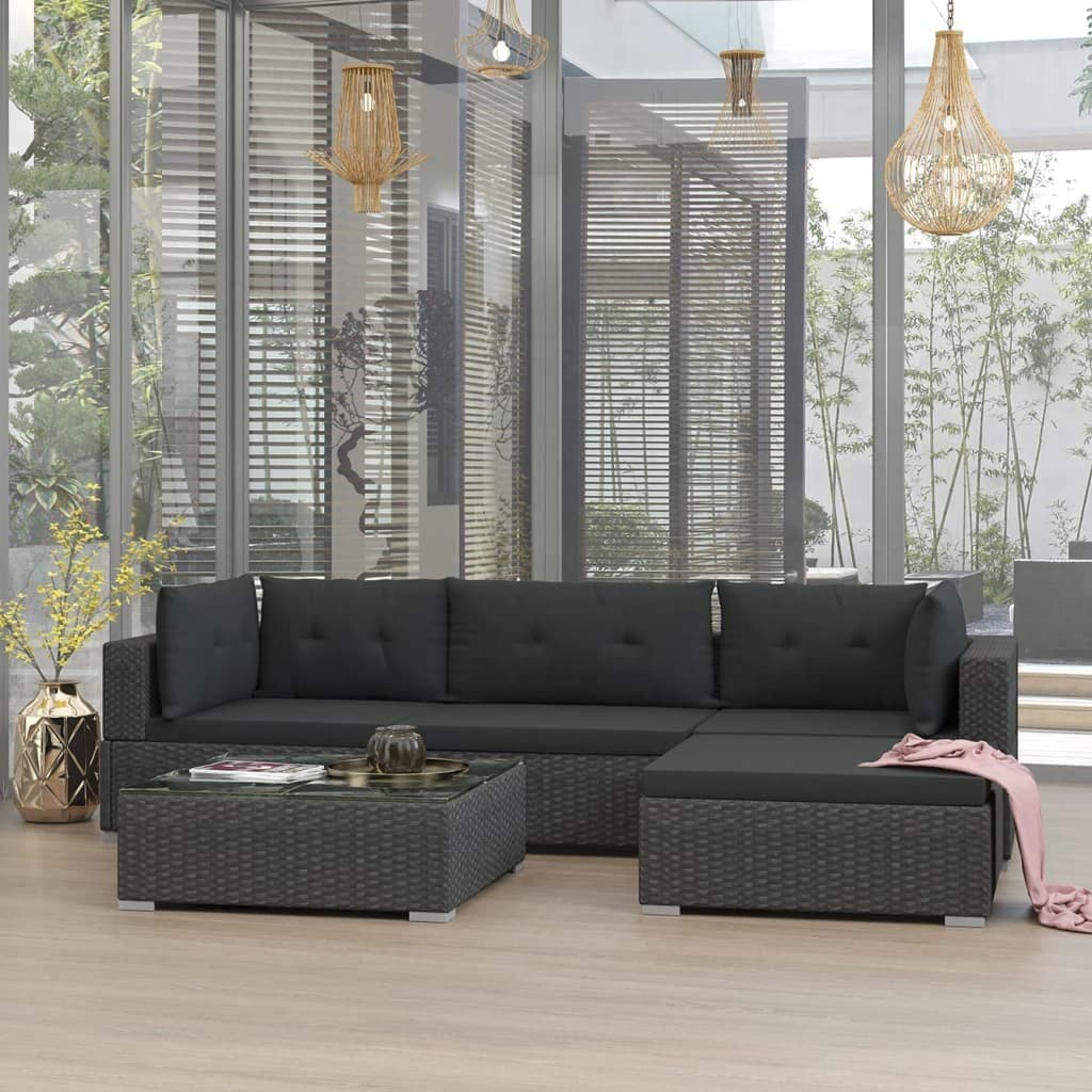 Festnight Rattan Garden Furniture Set Lounge Corner Sofa and Table with Cushions Outdoor Patio Furniture Set Poly Rattan Black
