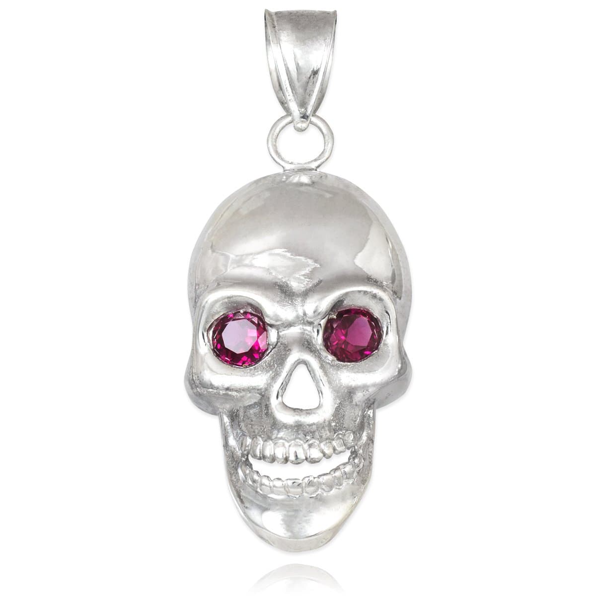Polished 14k White Gold Red Eyed Skull Pendant