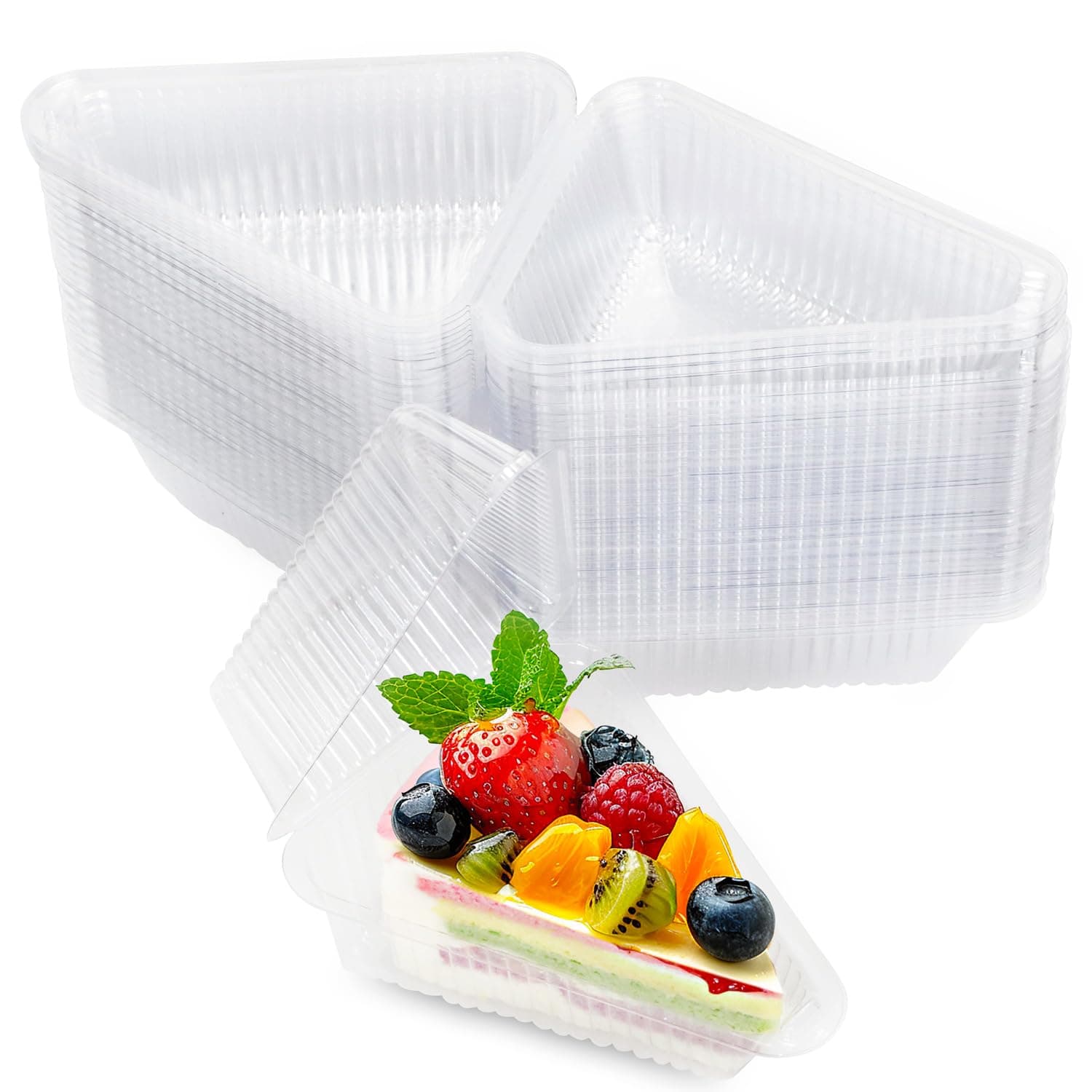 UrbanRoots 200 Pcs Individual Cake Slice Containers,Clear Pie Slice Containers Plastic Disposable,Cake Slice Boxes For 6”-8” Diameter Cake or Pie Slices, Sandwiches, Desserts(4.4 Inches)