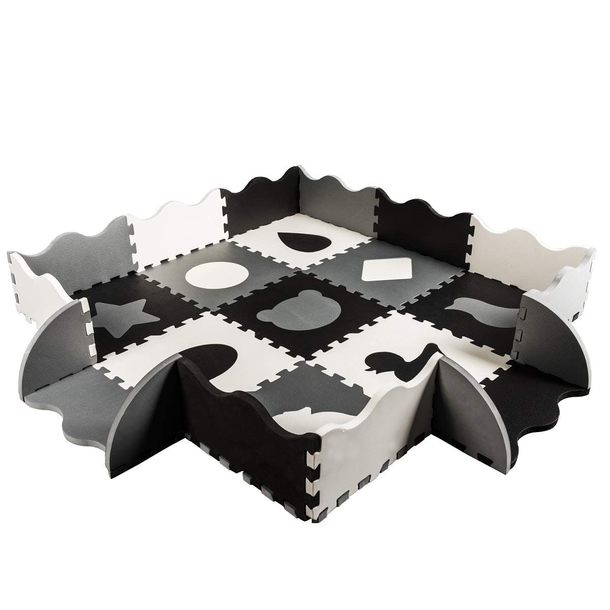 MECY Baby Play Mat with Fence-Mat for Playroom & Nursery | Neutral Color for Infants, Toddlers & Kids (Black-White)