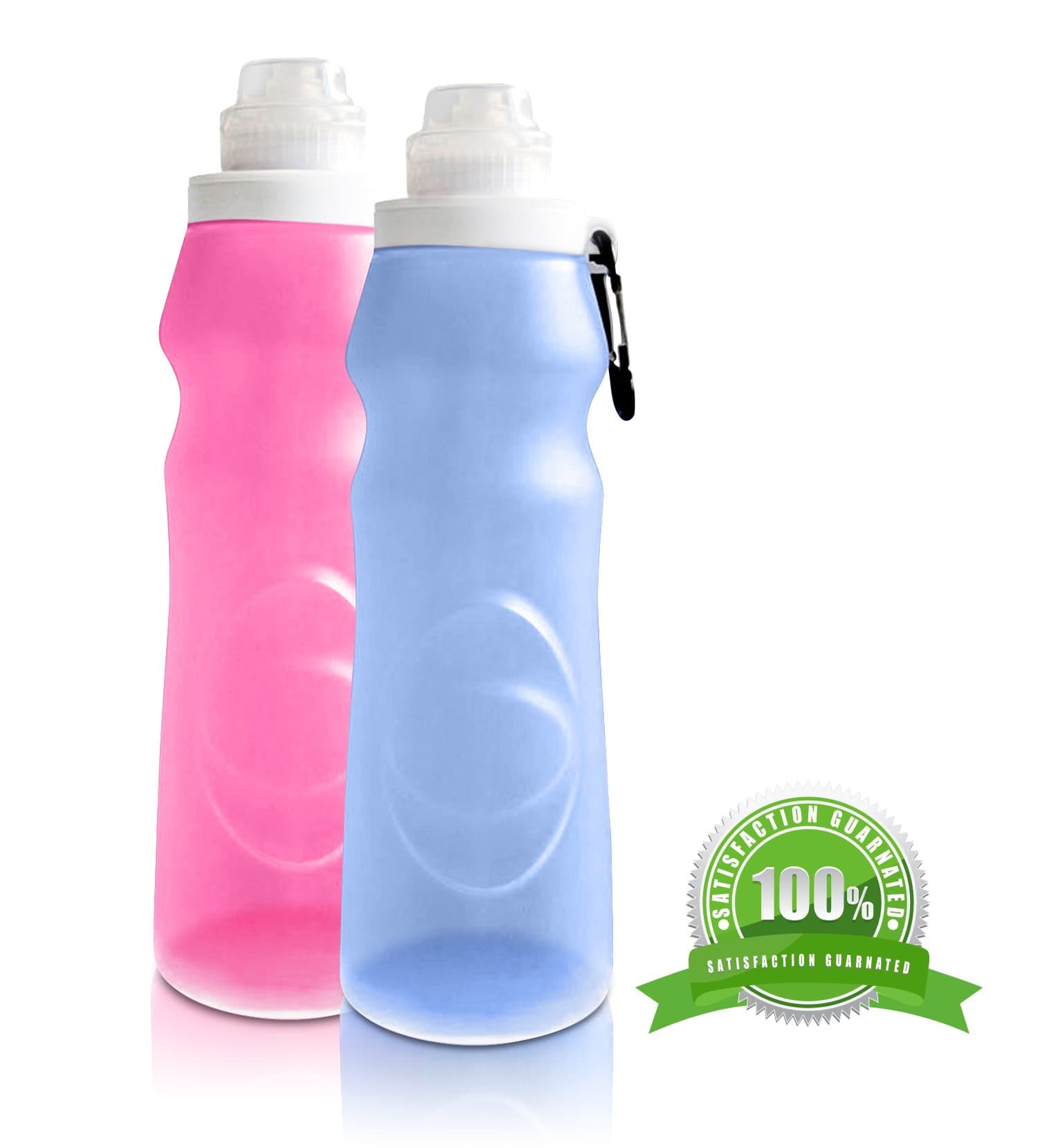 Best Eco-friendly Foldable Collapsible 20 Oz Silicone Sports Water Bottle BPA Free - FDA Approved - Reusable Water Canteens used for Yoga Crossfit Running Camping Cycling Hiking - Leak Proof Cool Squeeze Frozen Sports Bottle (Pink/Blue, Pack of 2)