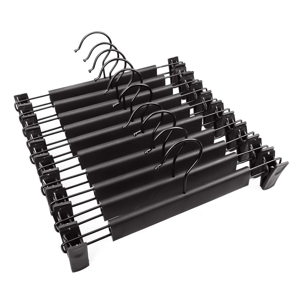 Gurkkst Trousers Hangers with Strong Non-slip Adjustable Clips Polished Chrome Finish 360 Degree Swivel Anti-Rust Hanging Hook for Skirts, Jeans, Slacks, Pants hangers (10Pack, Black)