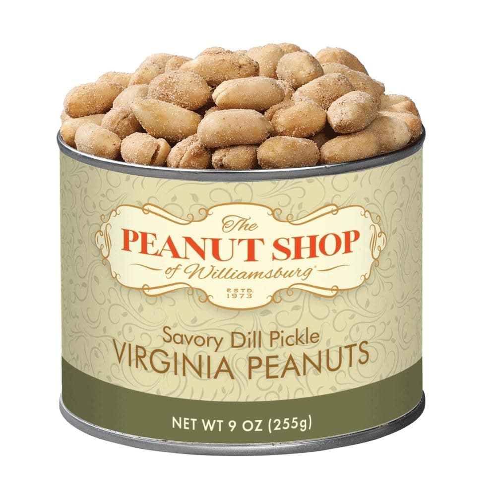 The Peanut Shop of Williamsburg Dill Pickle Flavored Peanuts, Extra Large Virginia Nuts, Gluten-Free - 10.5 Oz Tin