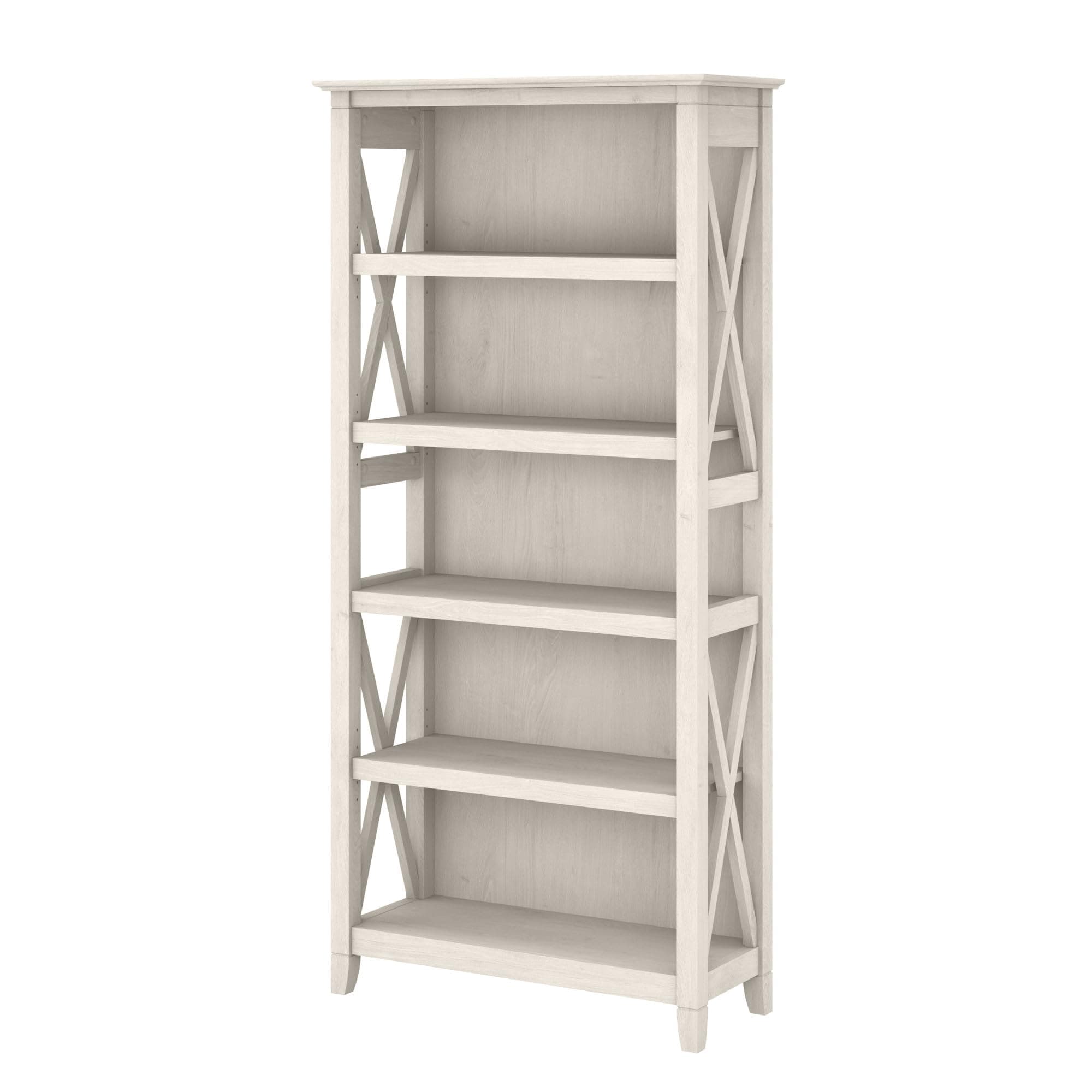 Bush Home Tall 5 Shelf Bookcase for Living Room or Home Office, Large Bookshelf, Modern Farmhouse Style, Key West Collection, Linen White Oak