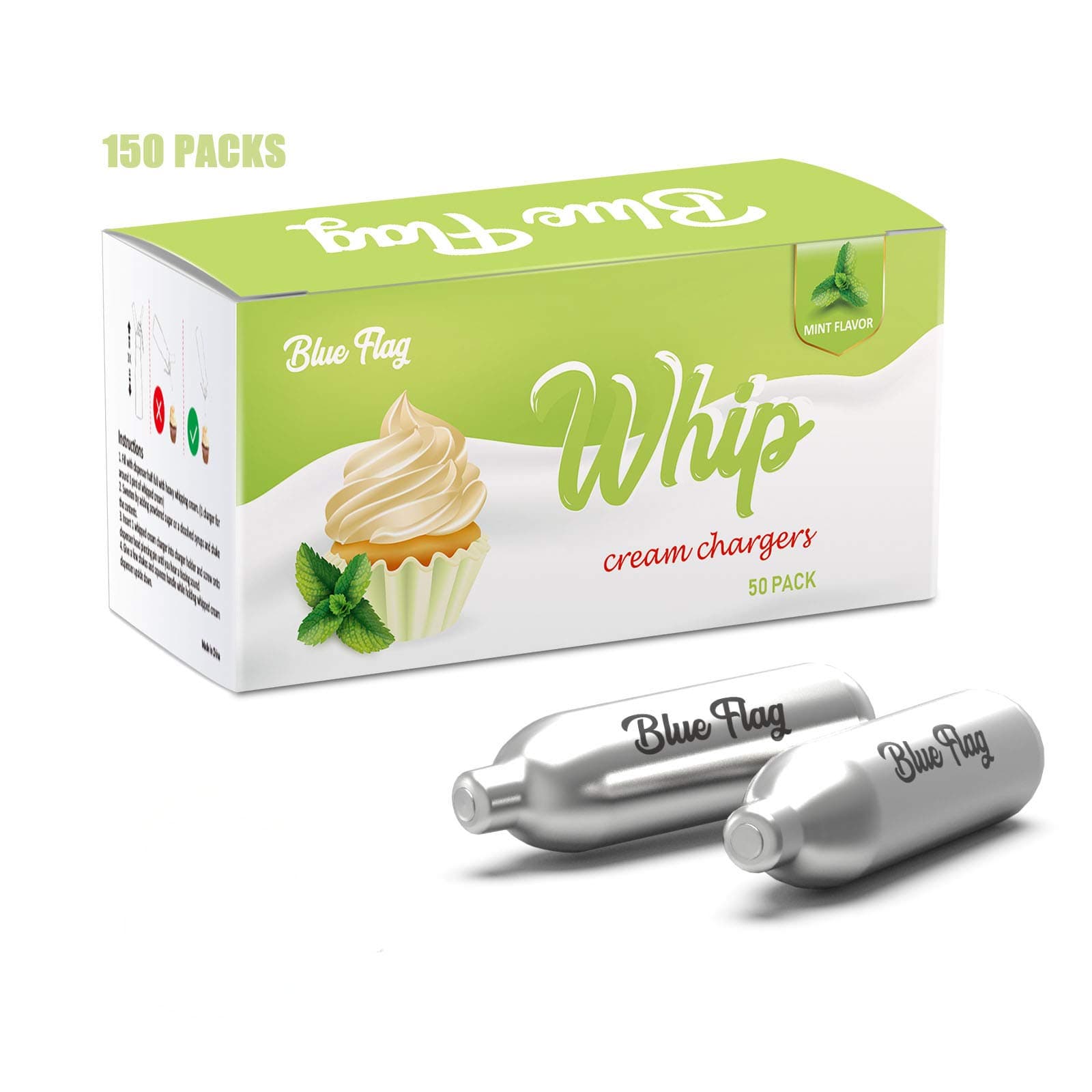 BLUE FLAG Whipped Cream Chargers N2O Nitrous Oxide 8-Gram Cartridge for Whipper Whipped Cream Dispenser (150 PACK)