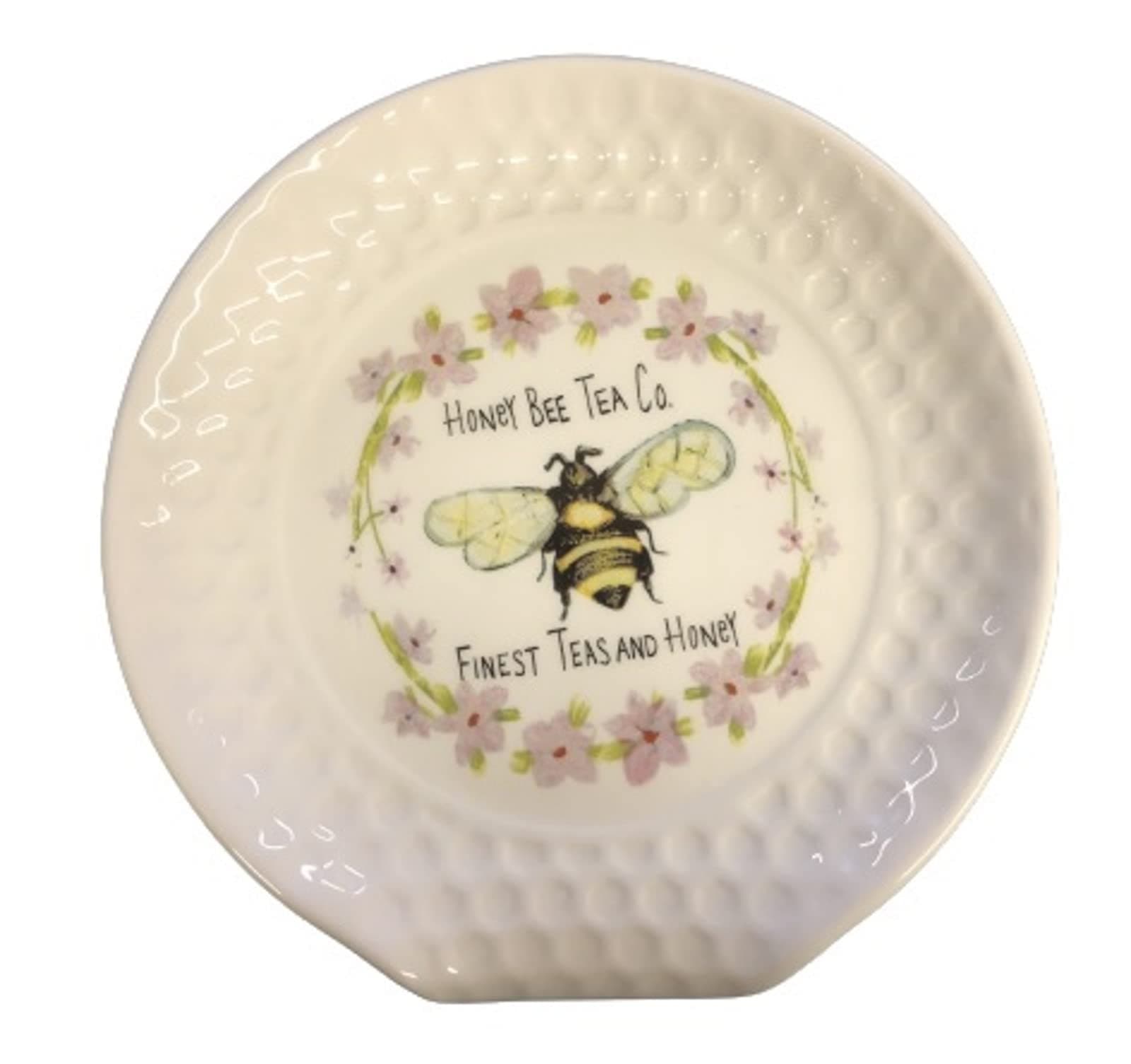Transpac A5111 Dolomite Honeycomb Spoon Rest Flowers and Bee Design 5 x 4.75 Inches