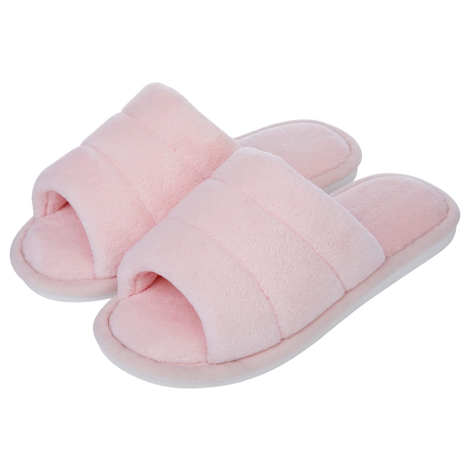 shevaluesTerry Cloth Open Toe Slippers for Women Memory Foam Silp On House Slippers