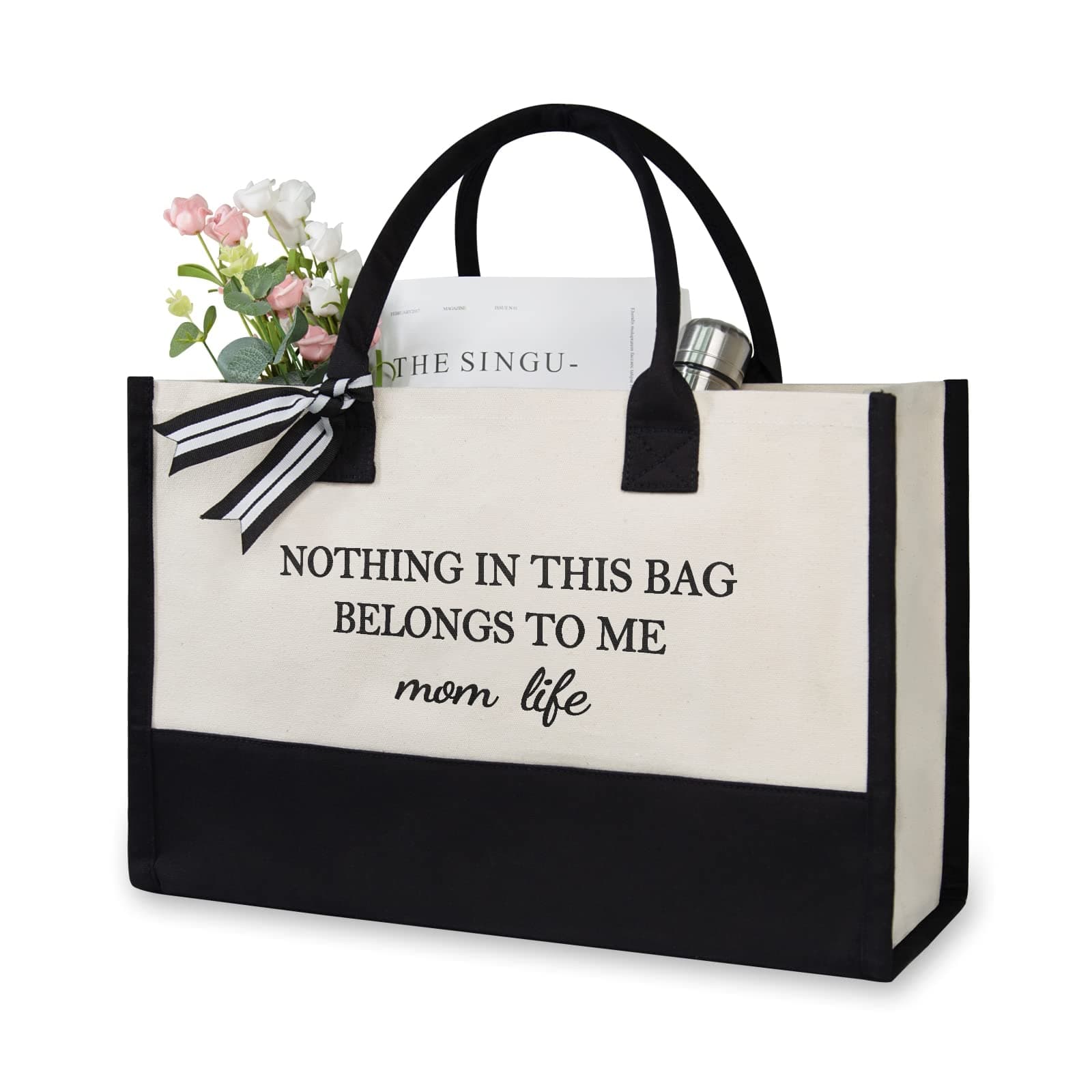TOPDesign Personalized Canvas Mom Tote, Baby Shower Present for New Mom, Mom to Be, First Time Mom, Mama Bag for Hospital Beach Travel, Mother's Day Birthday Gifts for Women