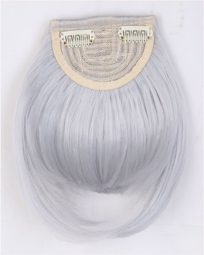 Silver Grey Clip in Hair Bangs Synthetic Hairpieces With 2 Clips