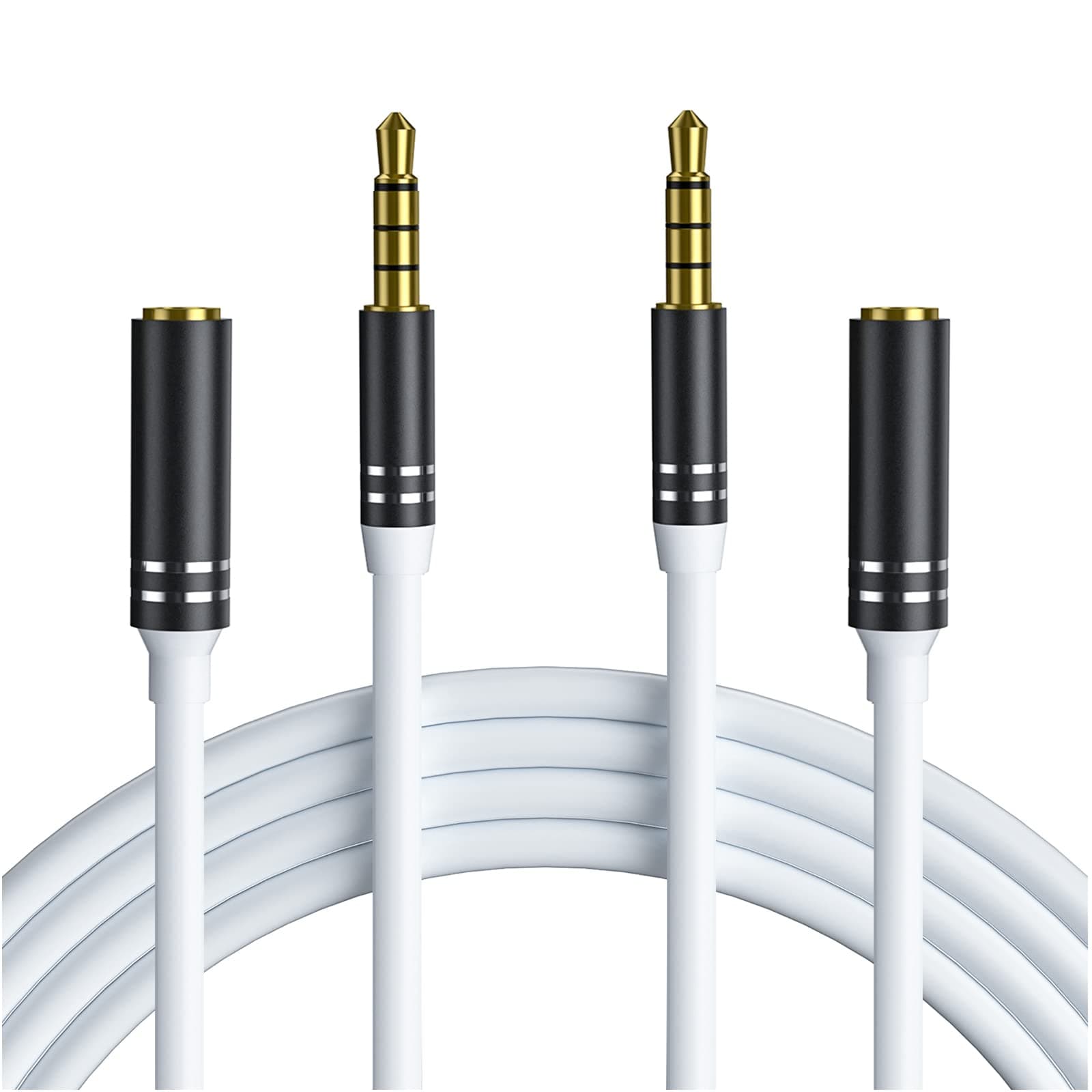 2 Pack 3.5mm Headphone Extension Cable (4Ft/1.2M), 4 Pole Hi-Fi Sound Audio Cable Male to Female AUX Cord, Auxiliary Stereo Extender for Speakers, PC, MP3 and All 3.5 mm Enabled Devices - White
