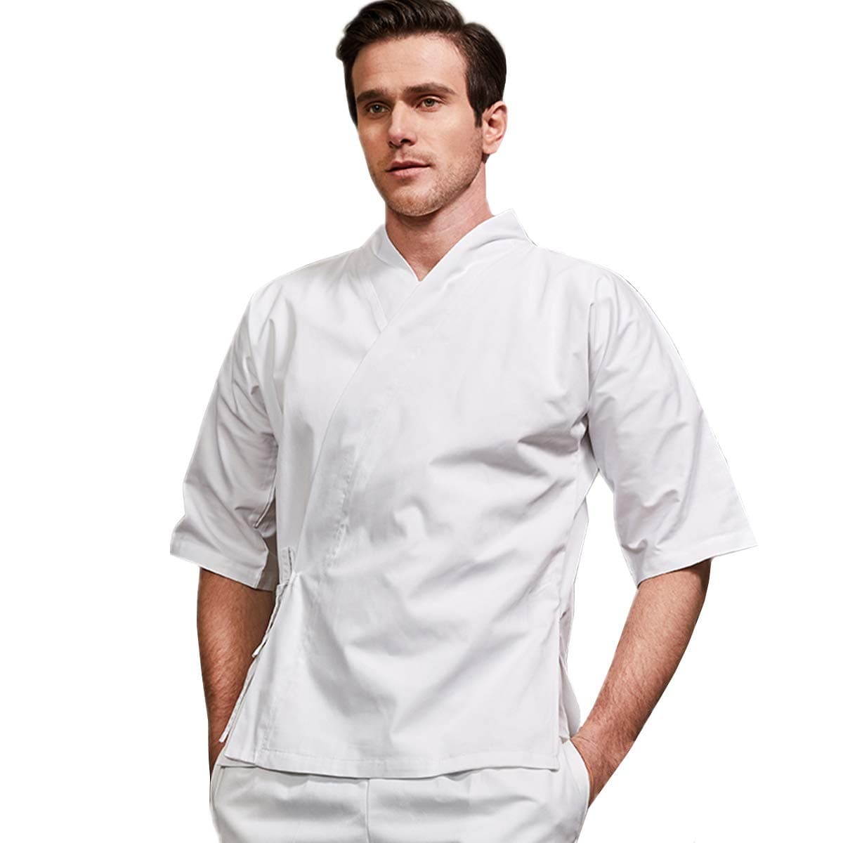 Chef's Japanese Kimono Unisex Uniform Short Sleeved Working Clothes Kitchen Restaurant Chef Jacket White