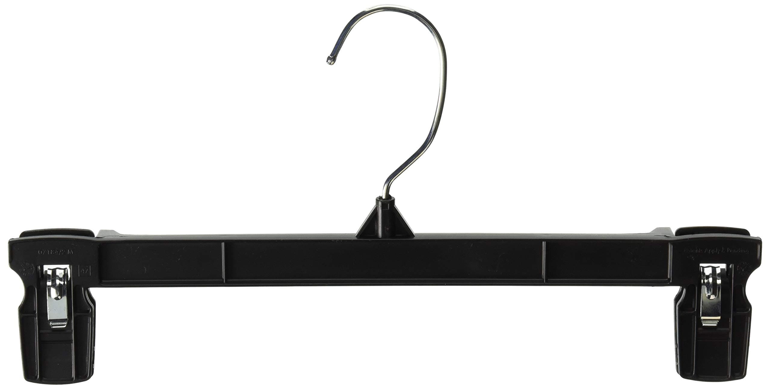Hanger Central Bottom Skirt and Pants Hangers 12 inch Recycled Plastic Heavy Duty Thin Non Slip Black Pinch Clip Clasp Break Resistant Grip Hangers with Polished Metal Swivel Hooks (25)
