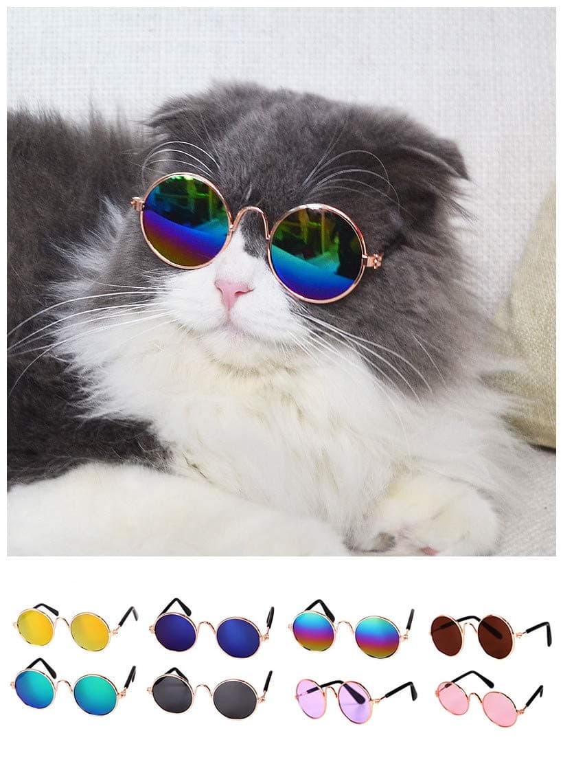 Cat Glasses Cool Stylish and Funny Cute Pet Sunglasses Circular Metal Prince Sunglasses for Cat & Small Dogs