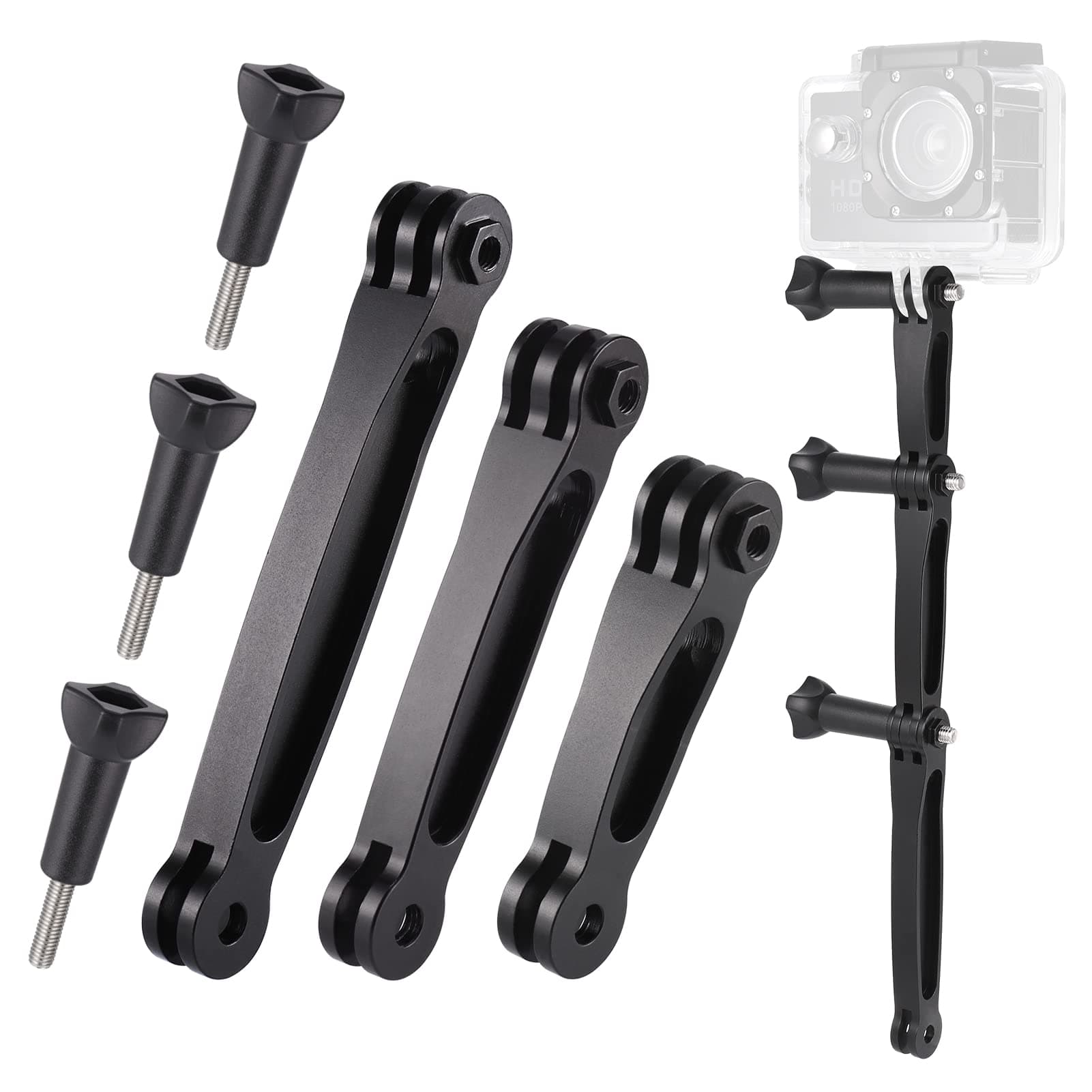 3-in-1 Extension Arm Mount Kit, Aluminum Alloy Extension Arm Compatible for GoPro Series, SJCAM and Other Action Cameras