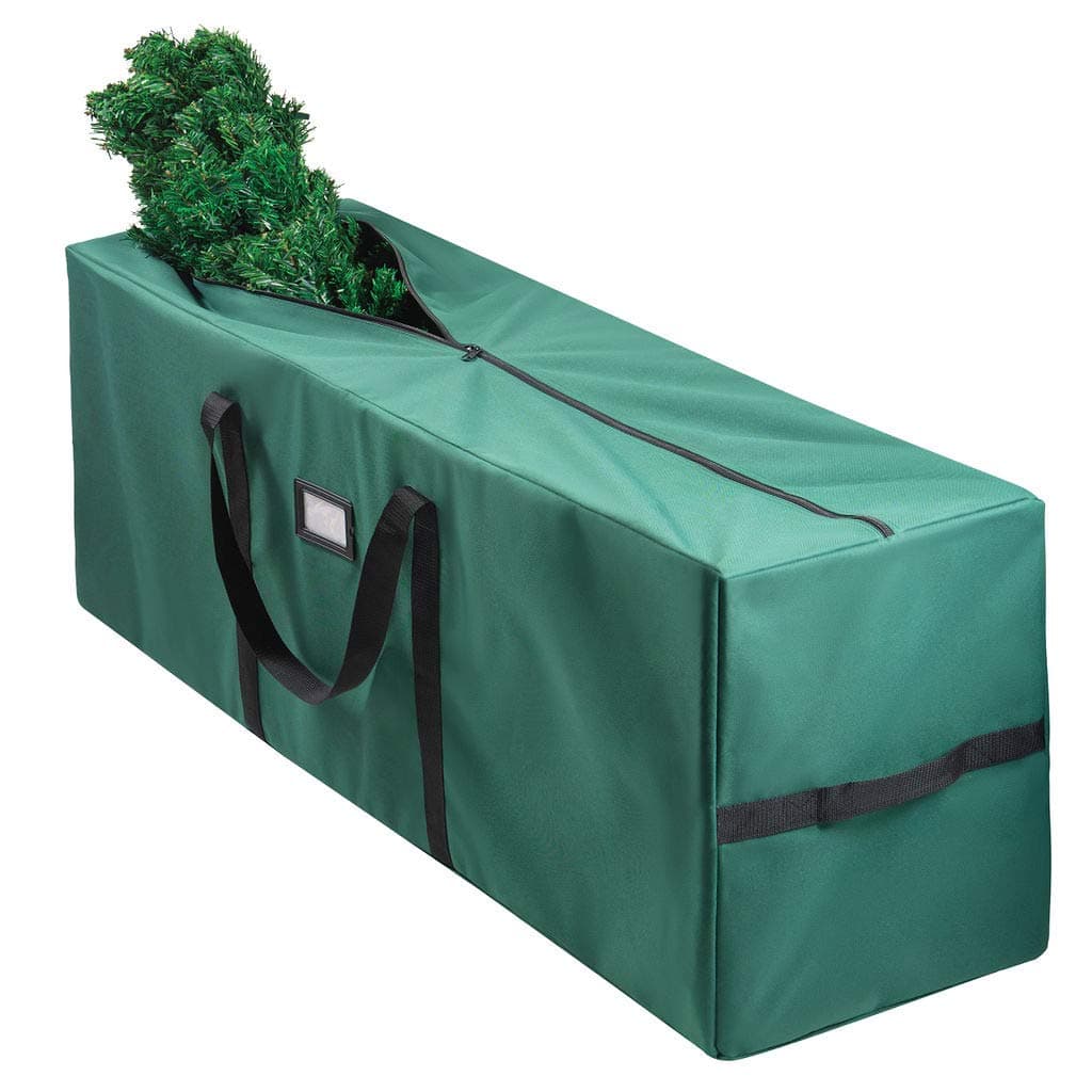 Sagler9 ft Christmas Tree Storage Bag - 600D Oxford - Reinforced Handles, Dual Zipper, Label & Side Pocket - Protection From Dust, Water - Green, 50 x 15 x 20"