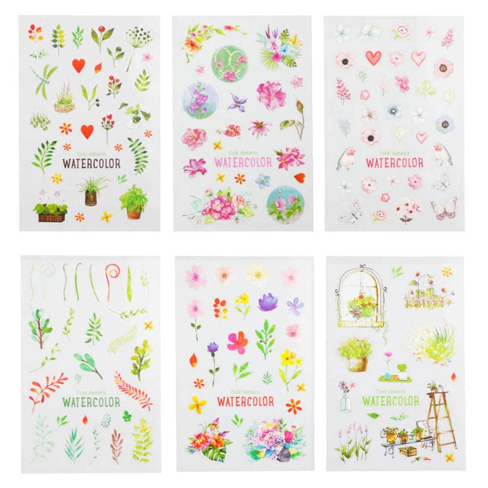 Sanmatic 6 Sheets(150pcs) Green Cactus Plant Decorative Stickers Scrapbooking Stick Label Diary Stationery Album Journal Stickers (Flowers)