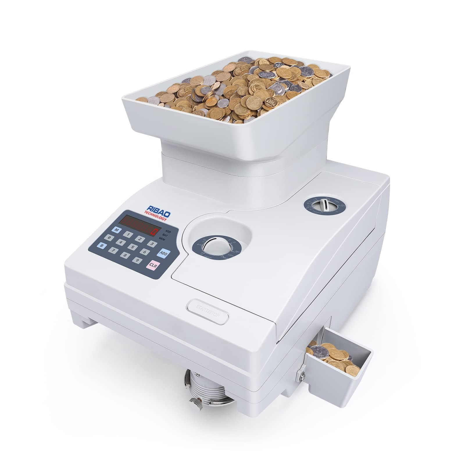 Ribao HCS-3300 High Speed Coin Counter, Heavy Duty Bank Grade Coin Sorter with Large Hopper, Two-Year Warranty