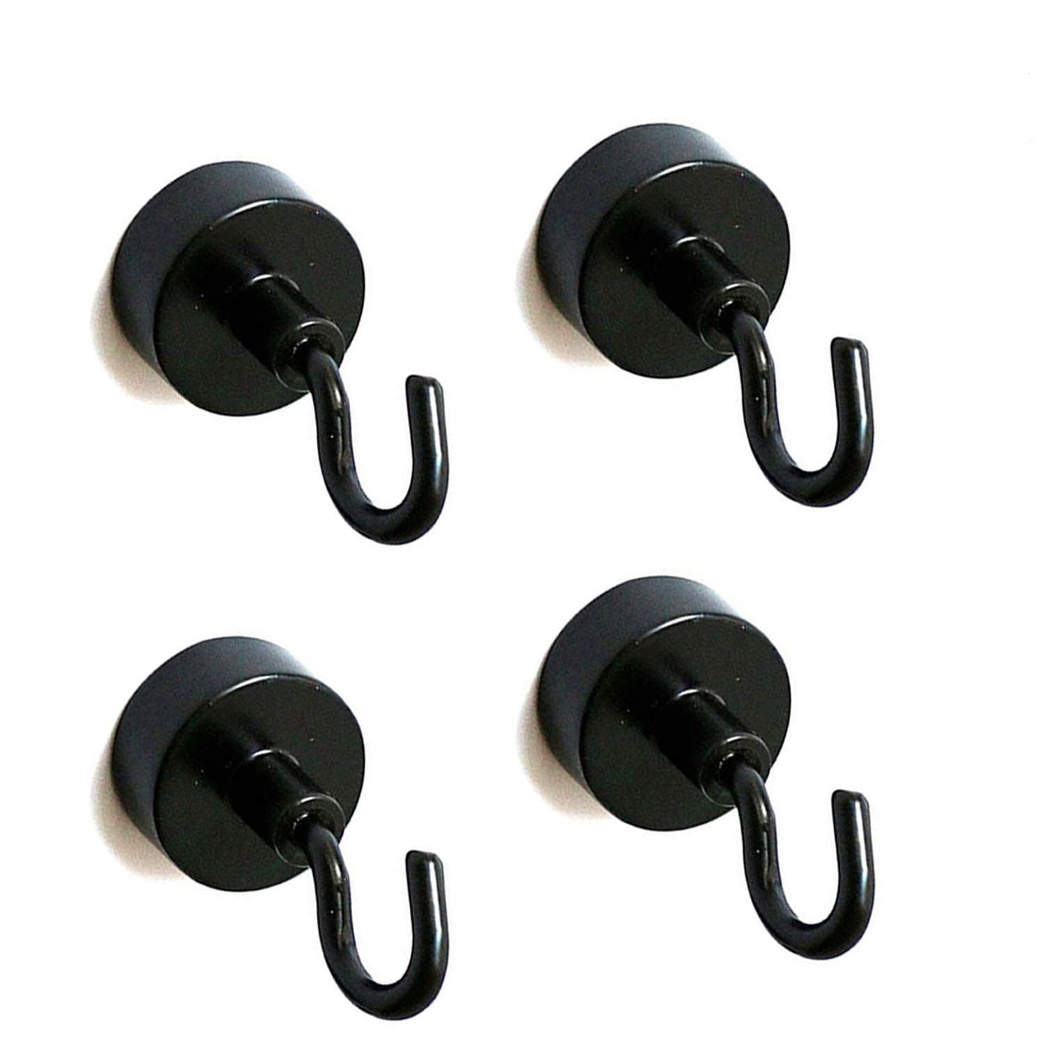 Musesland 4 Pack Black Magnetic Hooks Strong 100lb Heavy Duty Neodymium Magnets Hook for Hanging