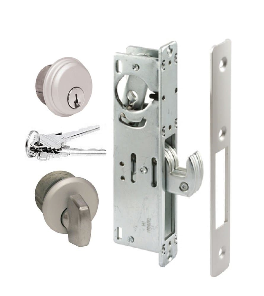 Pacific Doorware Keyed Hookbolt Set (Turnknob, Aluminum Silver, 1-1/8" Backset)